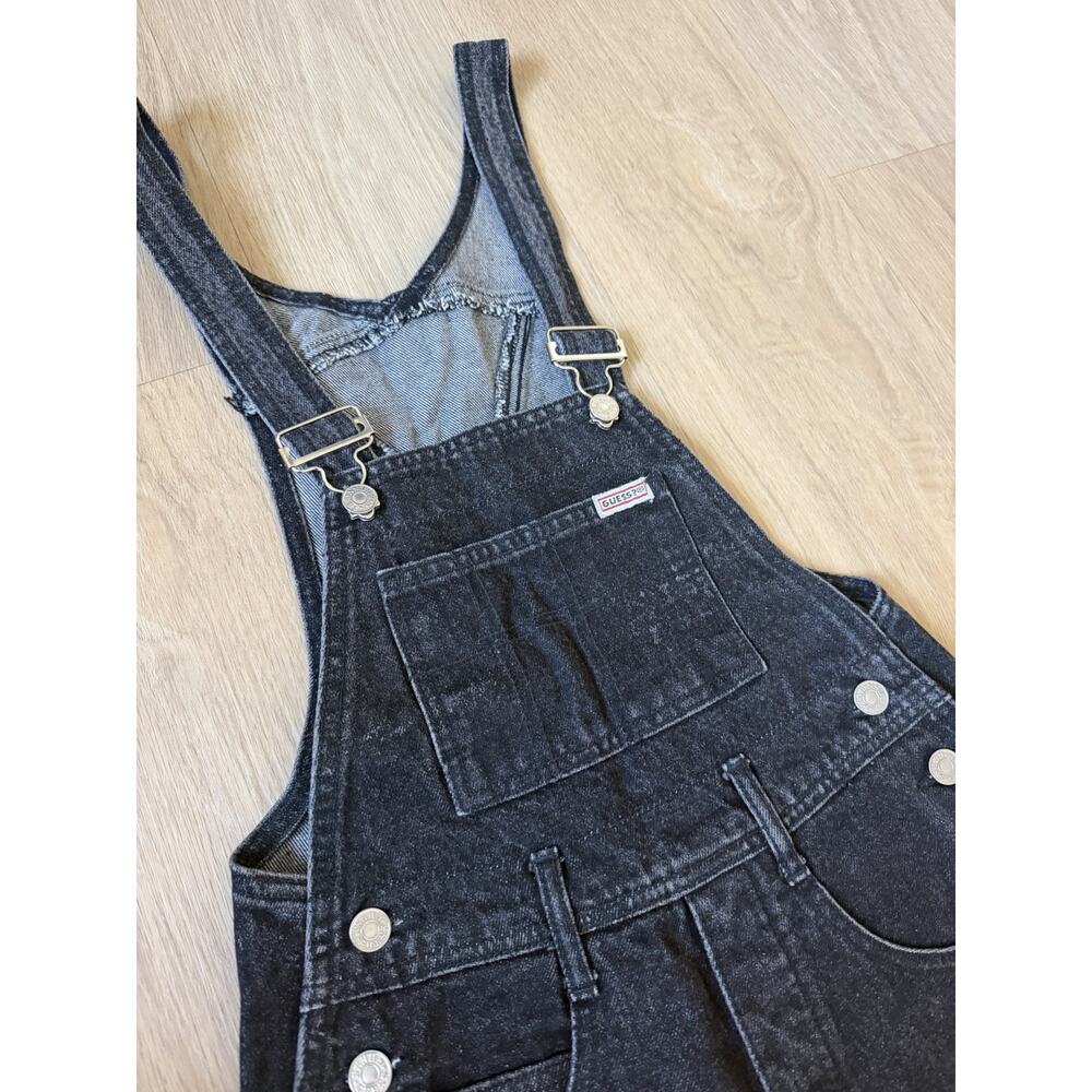 Vintage Guess Denim Overalls Medium Black Carpenter Loop Buttons USA Made 90s - Picture 2 of 12